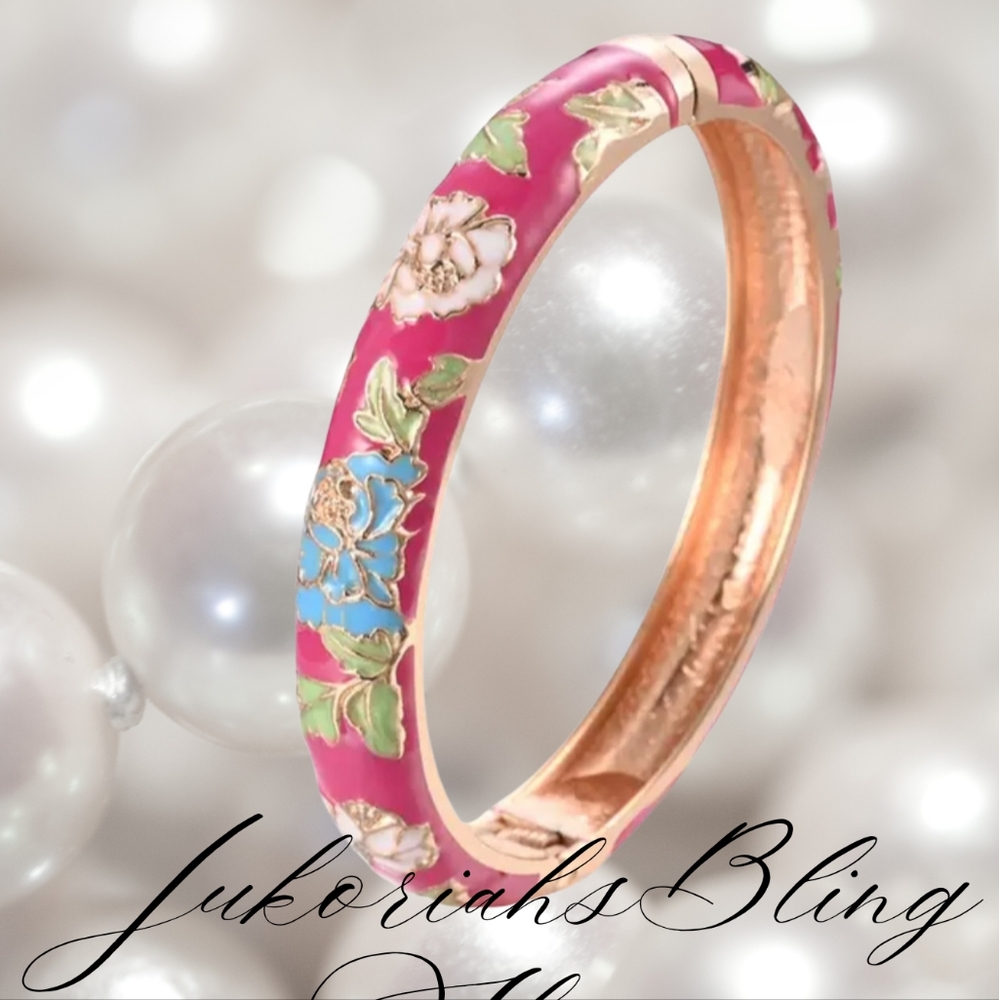 Vintage Cloisonne Floral Enamel Bangle Bracelet